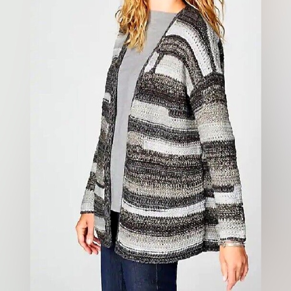 J. Jill Striped Cozy Oversized Open Front Cardigan